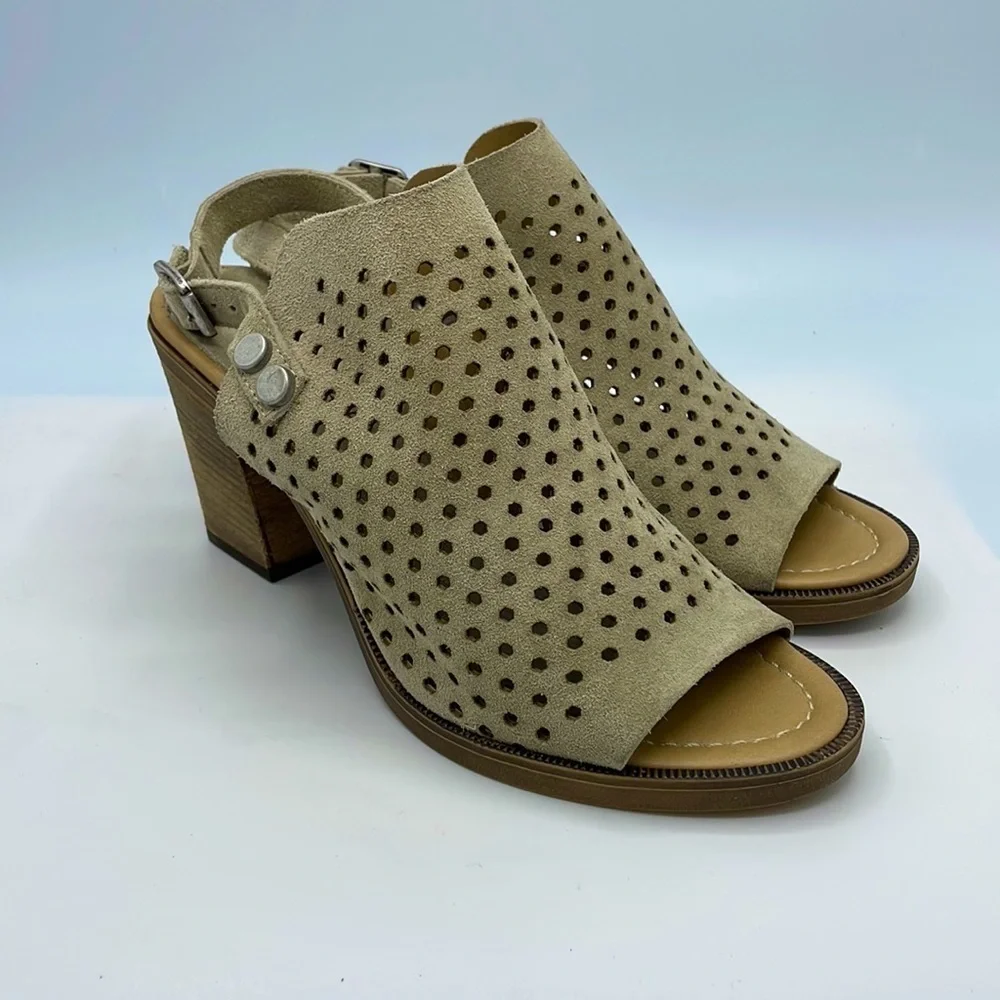 Anthropologie Barbara Barbieri Perforated Genuine Suede Slingback Booties